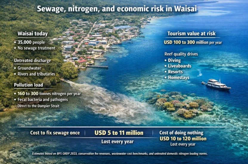 Sewage, nitrogen, and economic risk in Waisai infographic
